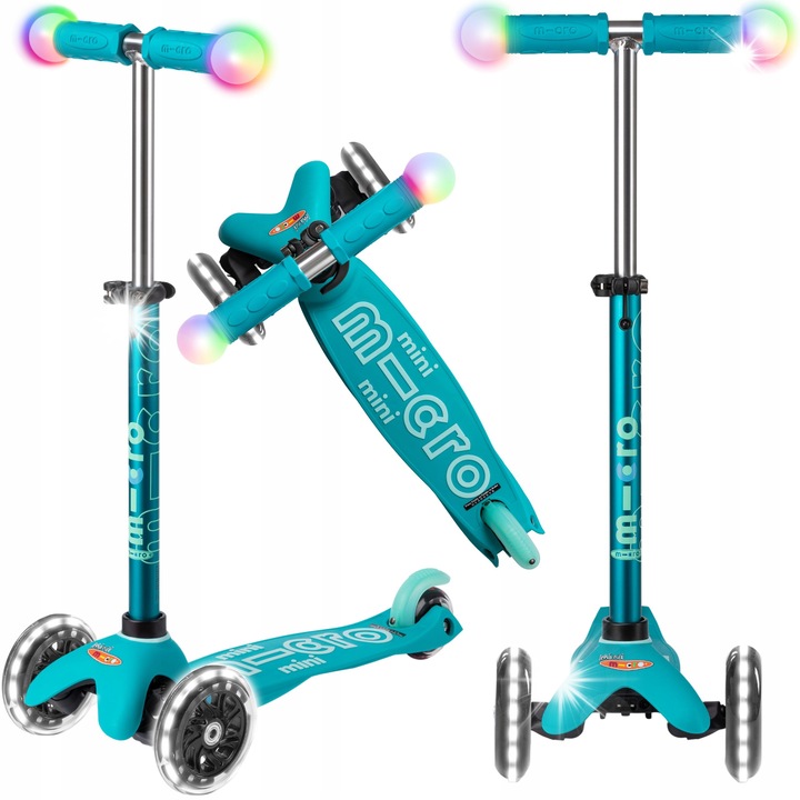 Trotineta Mini Micro Deluxe LED, 3 roti, greutate 1,9 kg, 55x30x11cm, multicolor