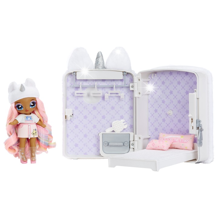 Set 3 in 1 Rucsac Na! Na! Na! Surprise, Unicorn, 19cm, cu papusa si dormitor