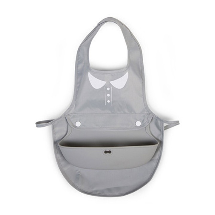 Bavetica cu guleras din silicon gri pentru fetite