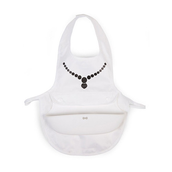 Bavetica cu colier din silicon alb pentru fetite