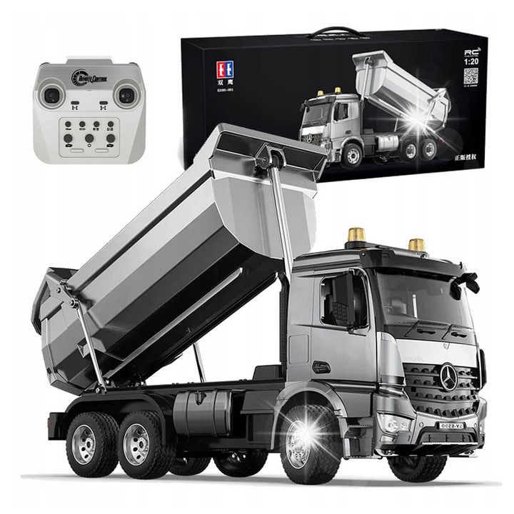 Camion cu remorca RC Mercedes-Benz Arocs, 1:20, 45x19.8x16cm, 15kg capacitate, lumini LED, sunete reale