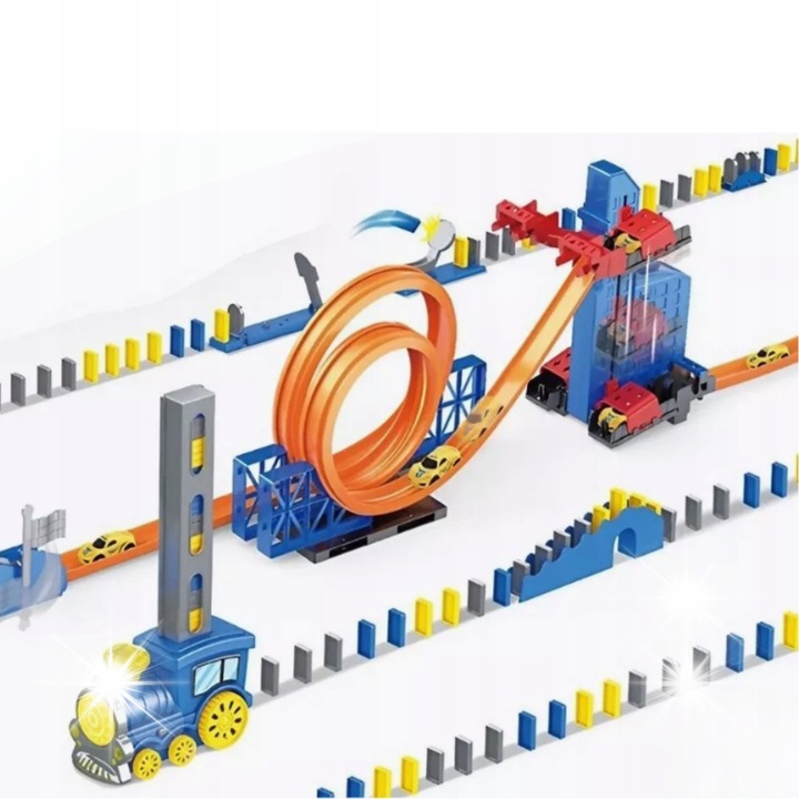 Dominó szett mozdonnyal és versenypályával, 120 darab, ProNice, többszínű, 5+ év