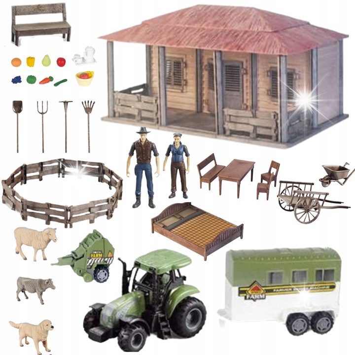 Set figurine ferma ProNice, casa, tractor, animale, unelte, multicolor
