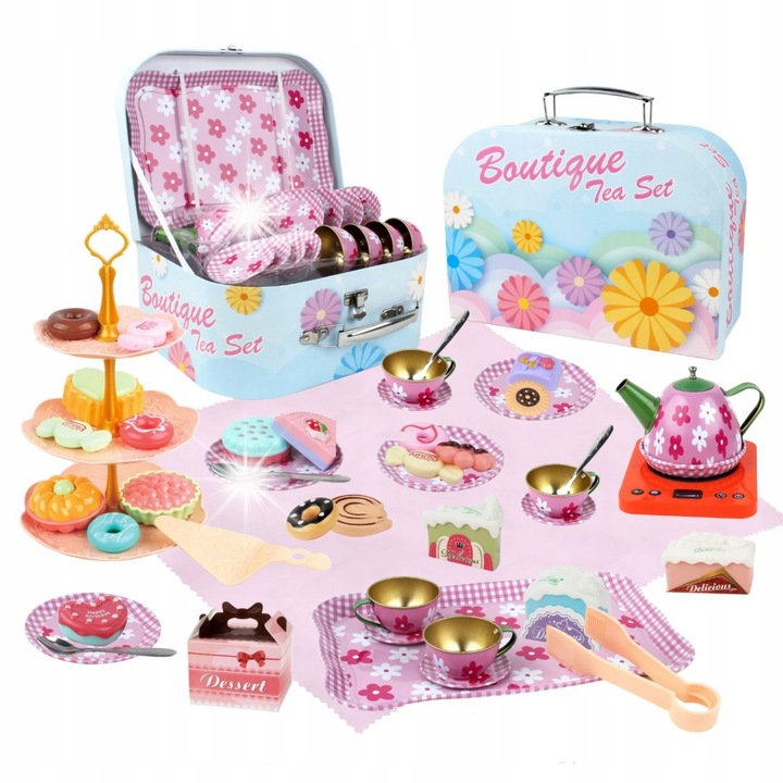 Set de ceai pentru copii ProNice, cu flori, 12 piese, cutie de depozitare, multicolor