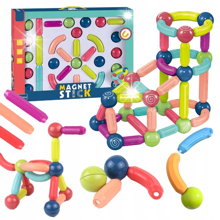 Set de constructie ProNice, 46 elemente, magnetic, sigur, multicolor
