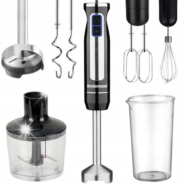 Blender manual, Heckermann, 1200W, set cu accesorii, negru, 860ml