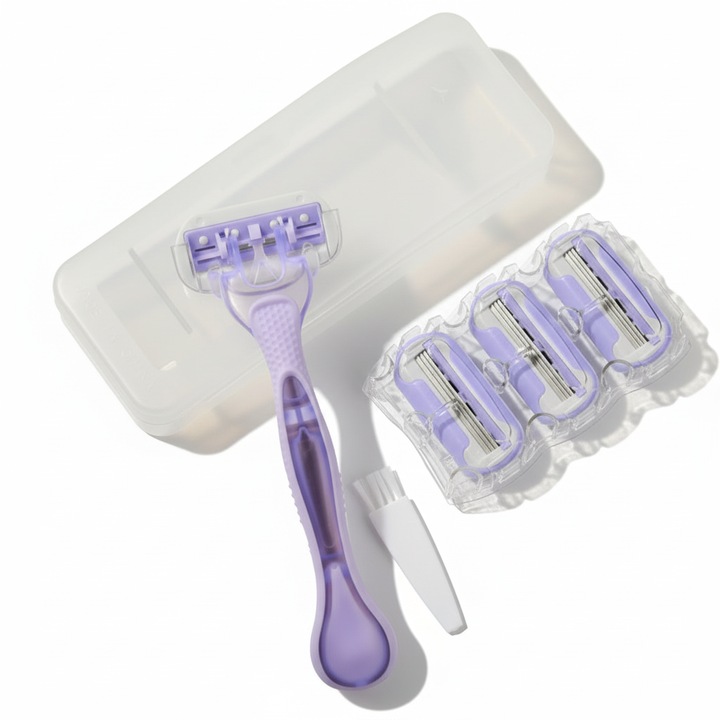 Női borotva, lila + 3 pótfej + 1 kefe