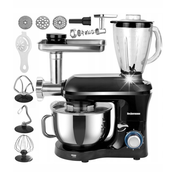 Robot planetar Heckermann, 6 viteze, 2200W, negru, 6.2L, set complet