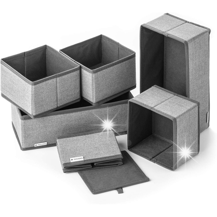 Set organizatoare Navaris, 6 cutii de depozitare, 14x14x10cm, 28x14x10cm, gri