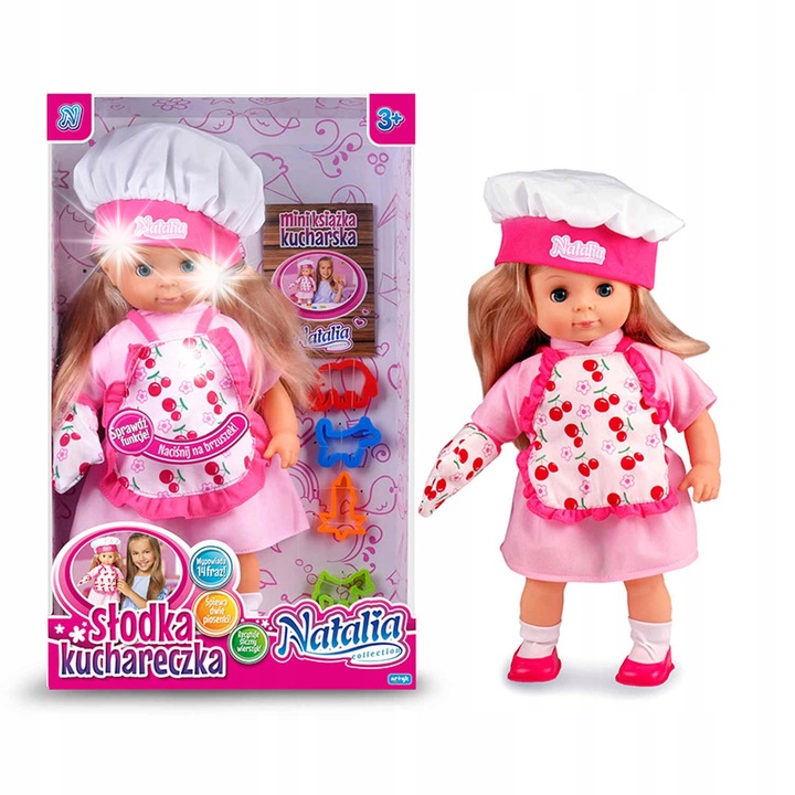 Artyk Natalia interaktív baba, 42 cm, kiegészítő szettel, szakácsnő, többszínű