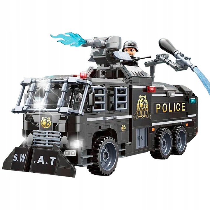 Комплект за конструиране Qman, брониран камион на полицията SWAT, 847 части, 2 фигурки, 34x8x15см