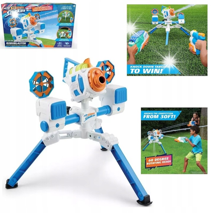 Воден бластер Nerf Super Soaker RoboBlaster, интерактивен, множество режими на игра, 30 фута, въртене на 60°