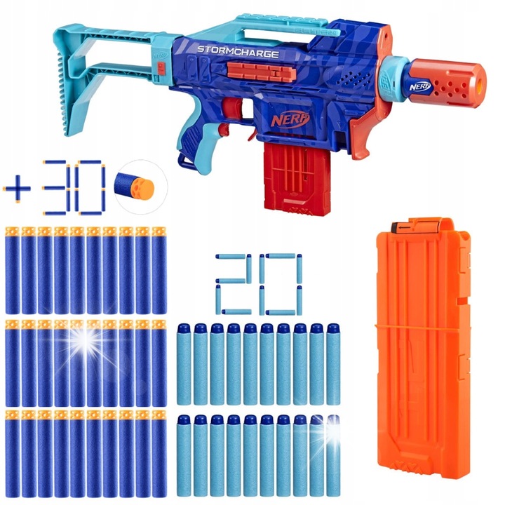 Пистолет Nerf Stormcharge, комплект с 30 стрелички, пълнител със система Clip, полиавтоматичен, 21м, 7-9 години