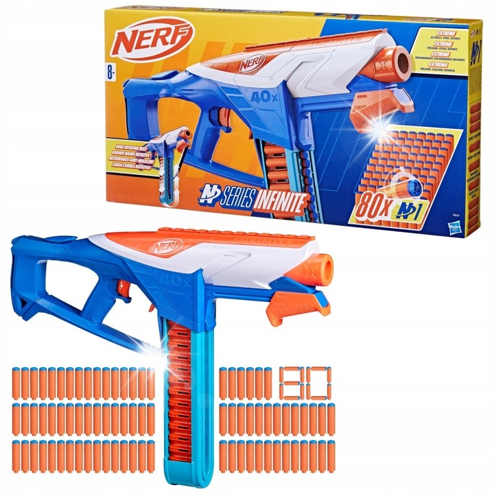 Пистолет за играчки Nerf N Series Infinite Blaster, комплект с 80 стрелички, 62x48см, многоцветен