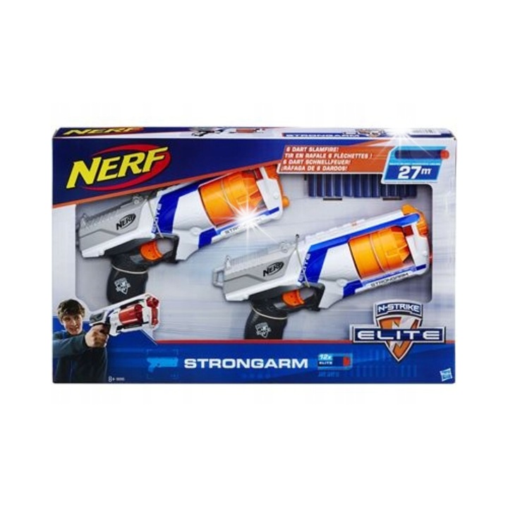 Комплект 2x бластера NERF Strongarm N-Strike, 6 стрели, цветен дизайн, пластмасов материал, за деца над 8 години
