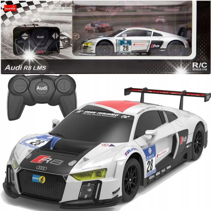 Кола R/C 1:24 Rastar Audi R8 LMS, бяла, 35x10x9см, за деца над 6 години