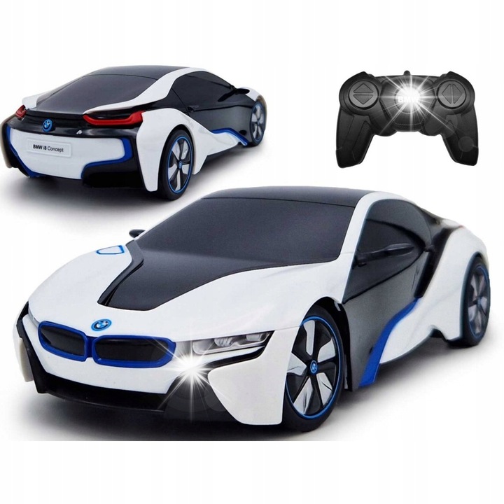 Masinuta Rastar BMW i8 1:24, set cu telecomanda, dimensiuni 19x8.9x5.3cm, culoare originala