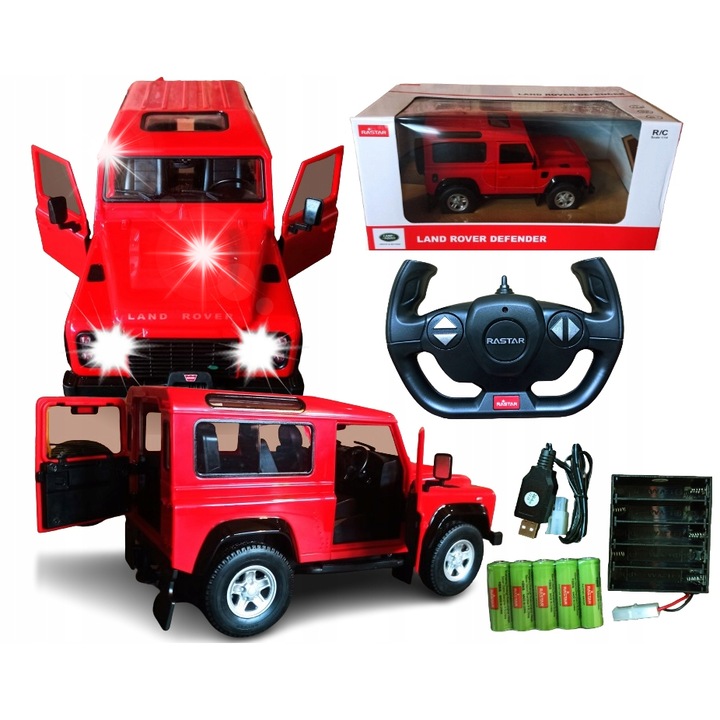 Masinuta Rastar LAND ROVER DEFENDER, 1:14, 27x15x14cm, 2,4 GHz, cu acumulatori, set