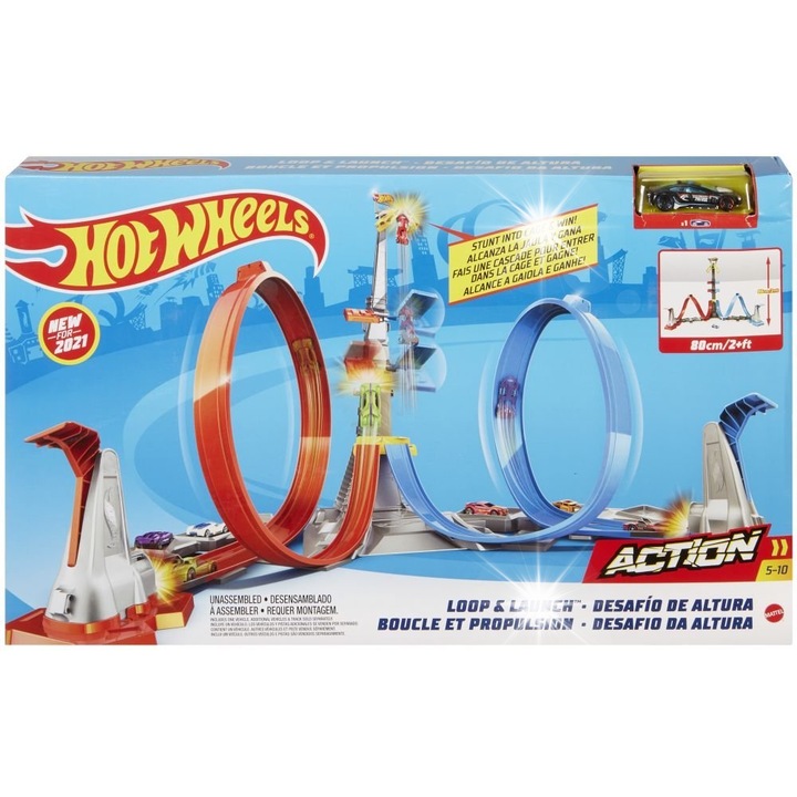 Set de joaca Hot Wheels, Turn de competitie, 60cm, include 1 masinuta 1:64