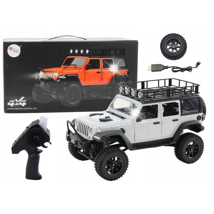 Masina Teren 4x4 RC, LEAN Toys, cu motor magnetic, roti din cauciuc, 39x21x19cm, alb