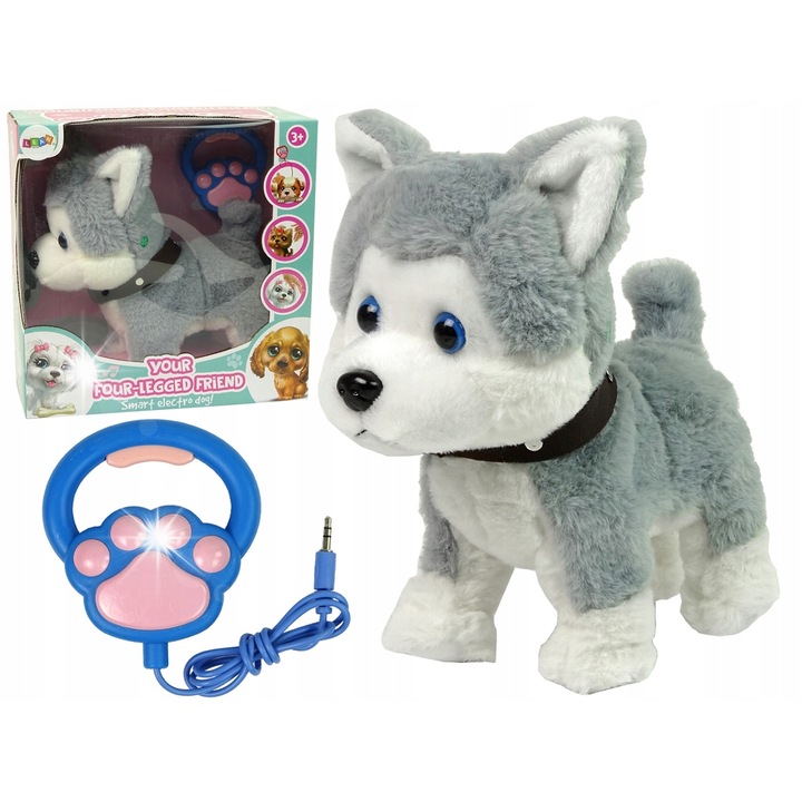 Catelus interactiv, LEAN TOYS, cu muzica, cu lesa in forma de labuta, pentru copii peste 3 ani