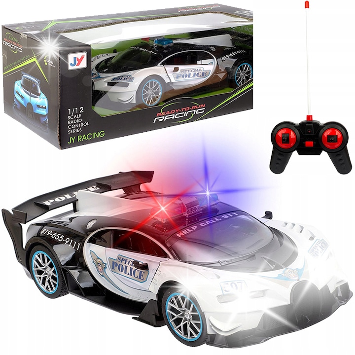 Norimpex rádióvezérlésű rendőrautó, 1:12, mozgatható ajtók, fények, távirányítós szett akkumulátorral