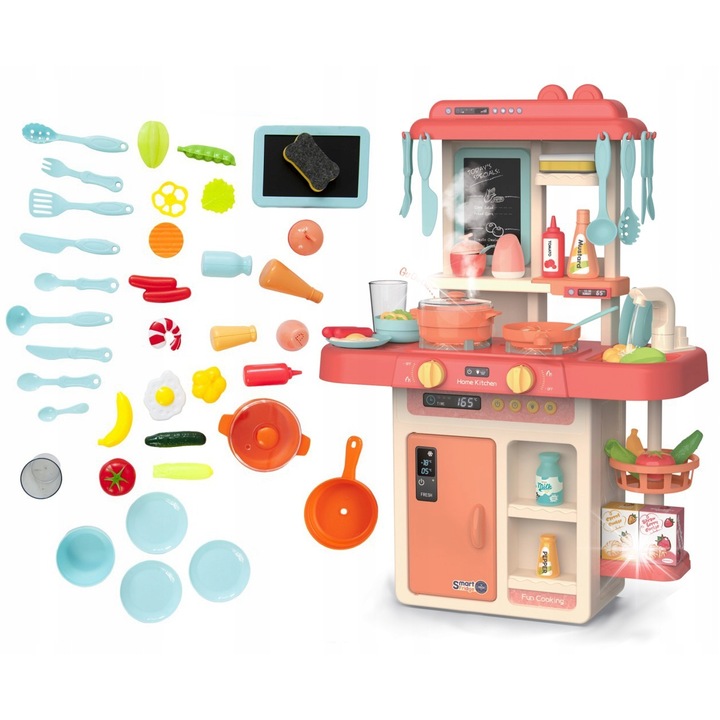 Bucatarie pentru copii, RECREO, cu sunete si accesorii, roz, 63x45,5x22cm, set 36 elemente