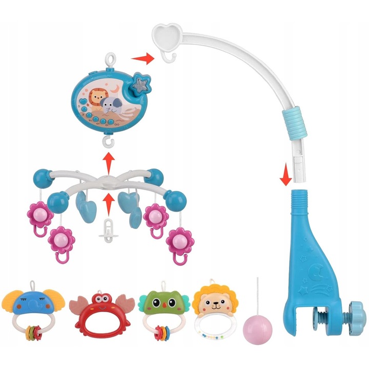 Carusel pentru patut, cu proiector de stele, RECREO, cu 40 melodii, timer, multicolor