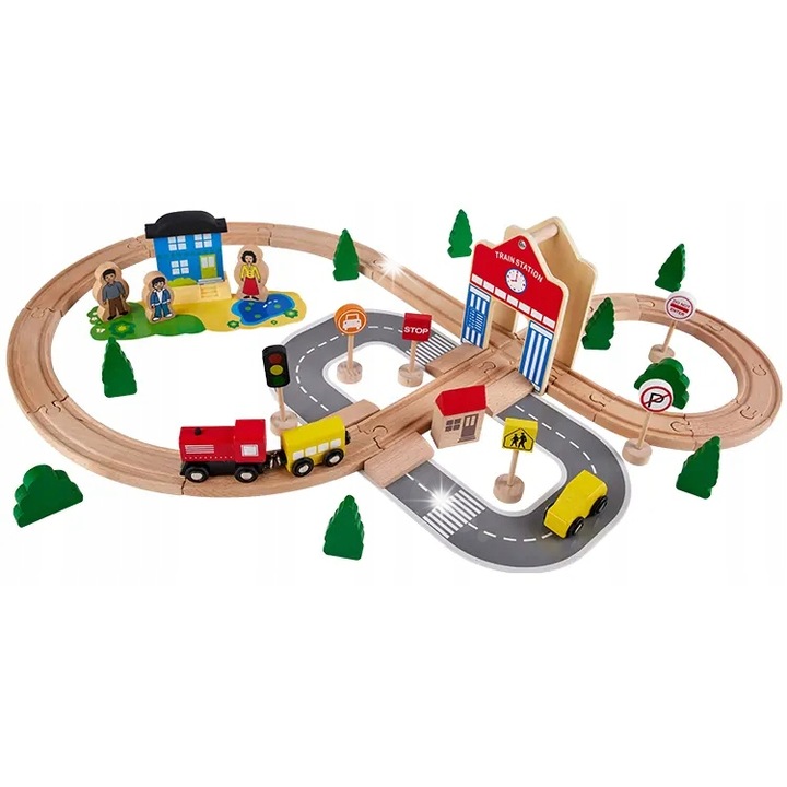 Trenulete de jucarie, RECREO, set cu 21 de elemente, dimensiuni 65x65x16cm, multicolor