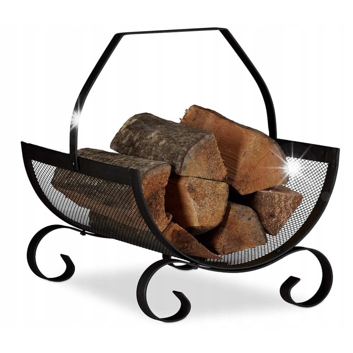 Cos pentru lemne de foc, Relaxdays, metal, 40x33x38 cm, negru, cu maner
