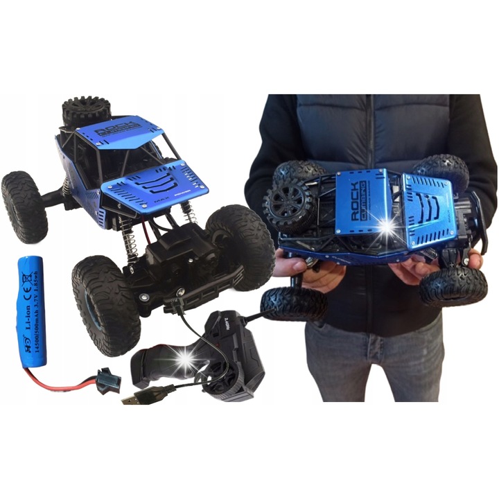 Masinarca Zdalnie Sterowana Monster Big Metal OFF-Road 1:16, 4WD, albastra, 28x19x16cm