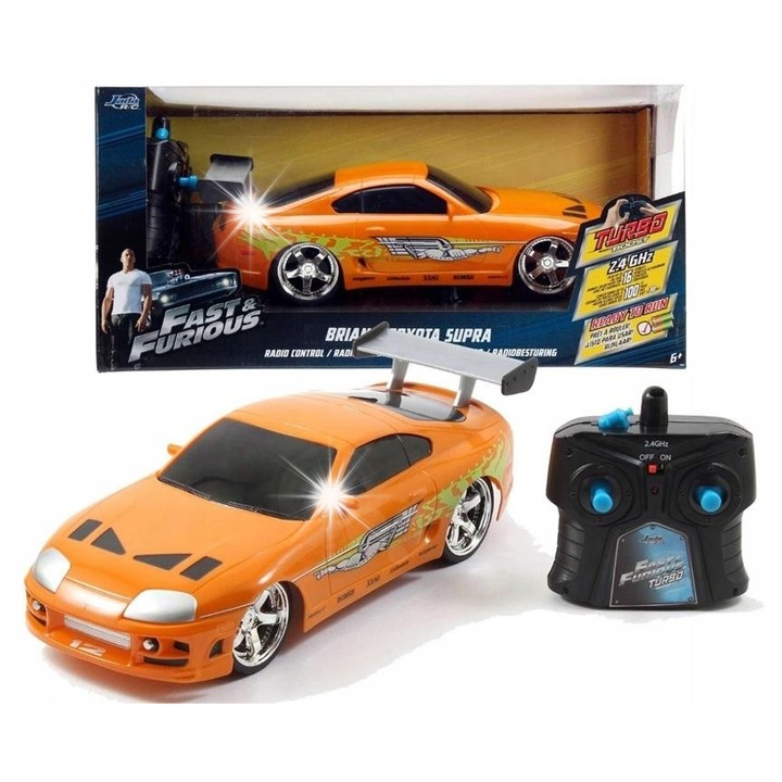 Távirányítós kisautó Toyota Supra 1:16, Jada, filmes elemekkel, fém, távirányítóval