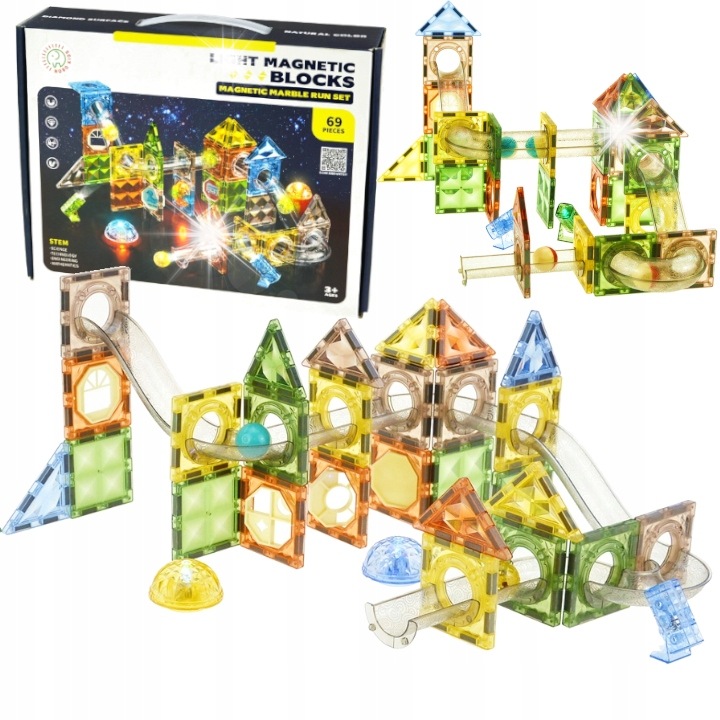 Set de constructie Pegaz, 69 elemente, tor cu bile, luminite, multicolor