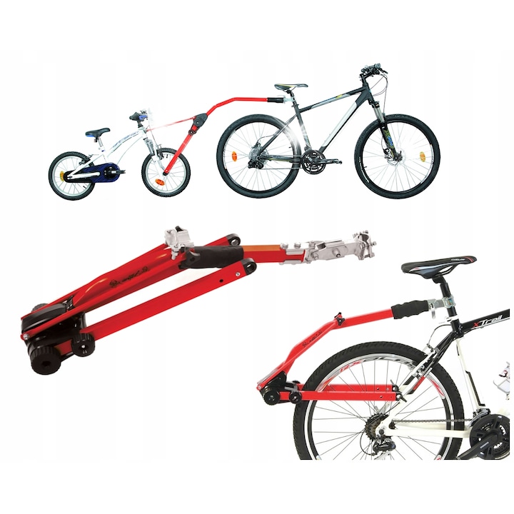 Bara de remorcare pentru bicicleta, Peruzzo Trail Angel, rosu, set complet pentru montaj, pentru biciclete adulte si copii