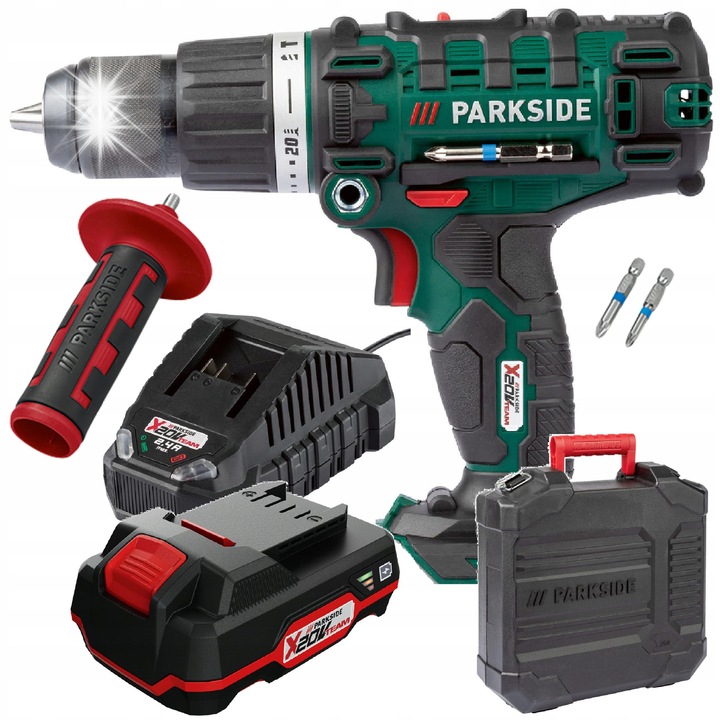 Masina de gaurit si insurubat Parkside PSBSA 20V, 3 in 1, 45 Nm, cu acumulator 2Ah si valiza de transport