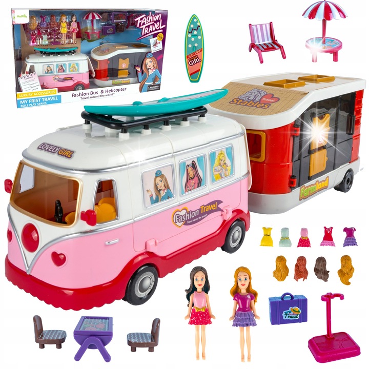 Babaház lakókocsi, ló utánfutóval, MalPlay, 20x13,5x11cm, többszínű