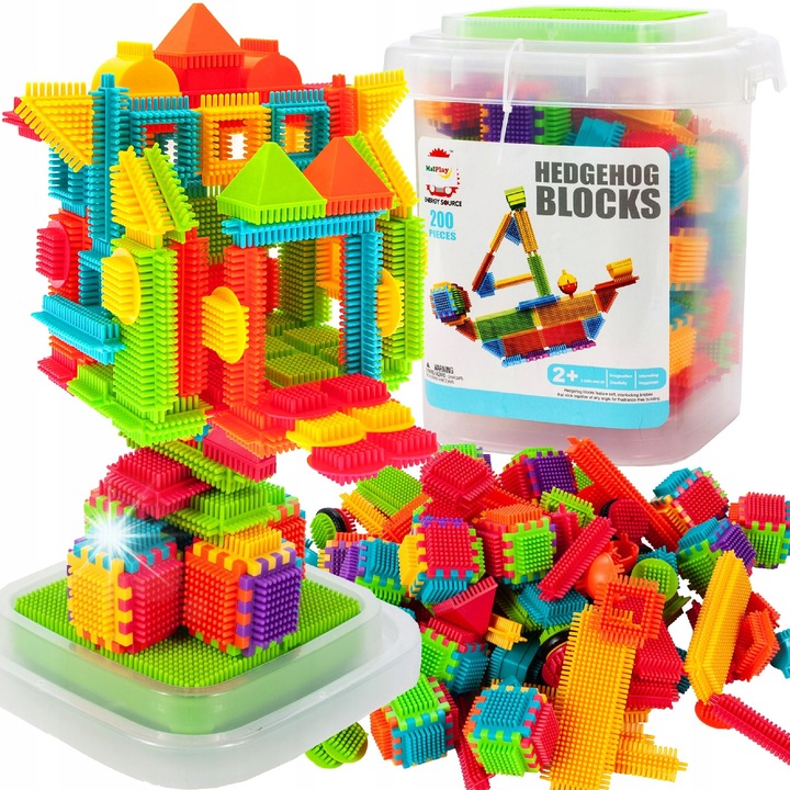 Комплект конструктивни тухлички, MalPlay, 200 елемента, 6 цвята, 25x26x30см