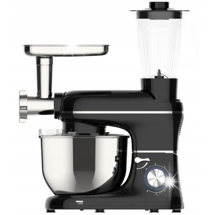 Robot de bucatarie multifunctional, Ruhhy, 2200 W, 6,2 L, set complet, negru/argintiu