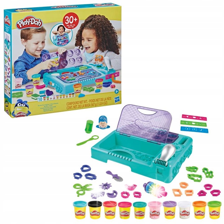 Set Play-Doh Super Workshop, 10 tuburi, accesorii incluse, multicolor, pentru copii de la 3 ani