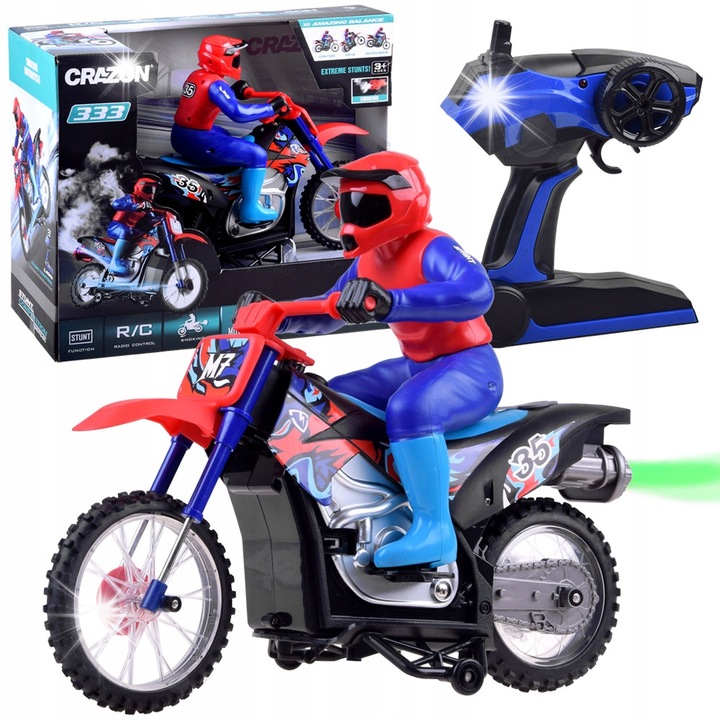 RC Мотоциклет за офроуд, Jokomisiada, с пилот, 35x16x29см, двойна функция за дим, амортизирани колела