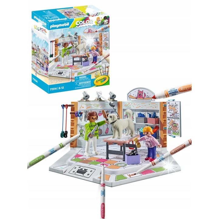 Set figurine Playmobil, salon pentru caini, 61 elemente, multicolor, 39.4x26.2x30.1cm