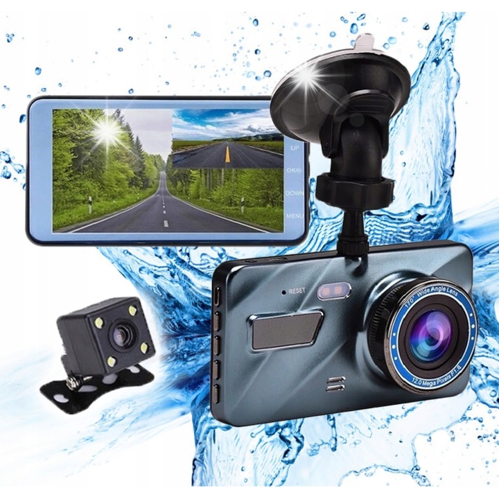 Camera auto DVR Save S-900, set cu camera spate, HD, 170x130°, multicolor