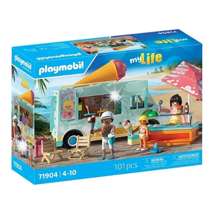 Комплект фигурки Playmobil Фургон за сладолед и оборудване под наем за плаж, 29.1x25.9x39.6см, многоцветен