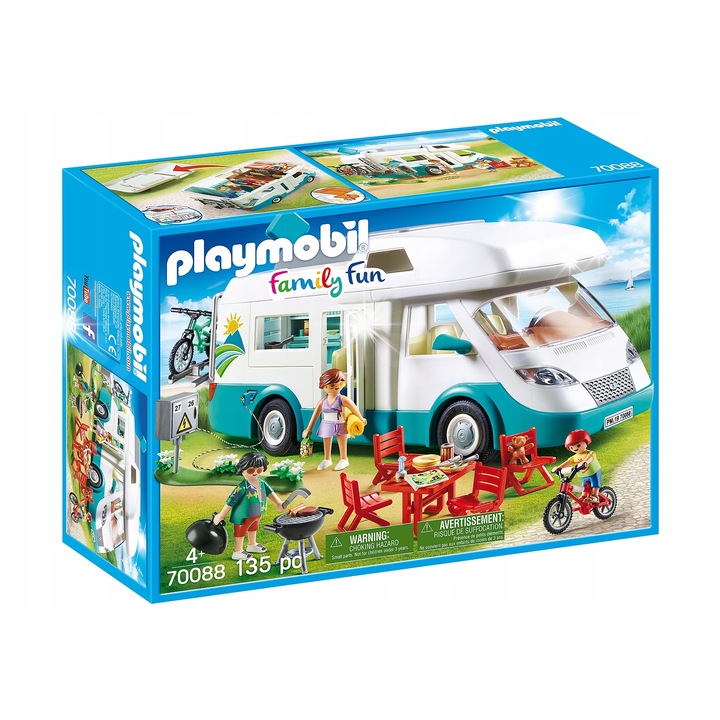 Masina de camping familiala Playmobil, 3 figurine, accesorii, multicolor, 135 elemente