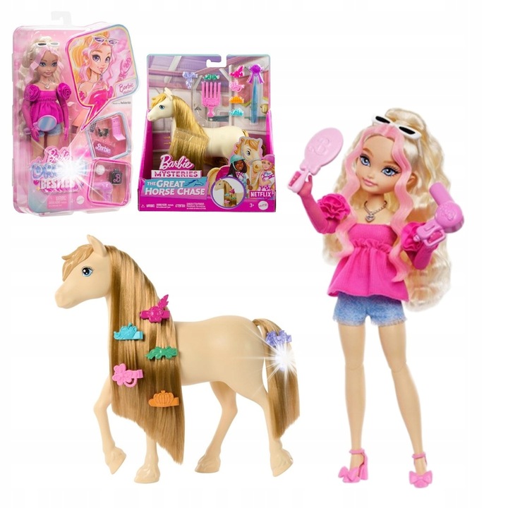 Set papusi Barbie, Mattel, stilizare, ponei Tornado