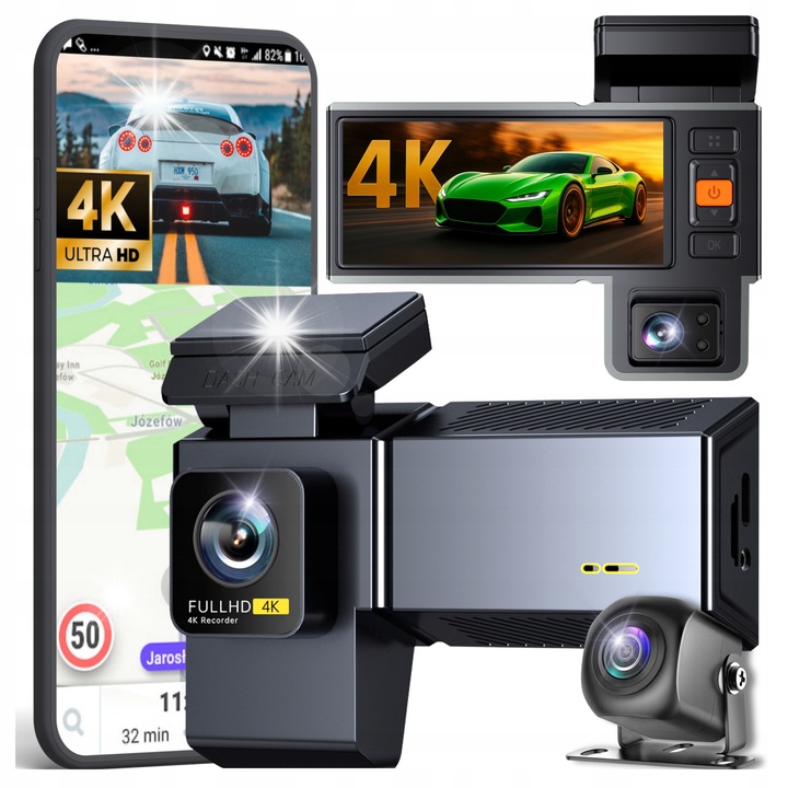 Camera auto, A5S, 4K, cu 3 camere, Save, rezolutie 4K, Wi-Fi, camera de marsarier, set complet