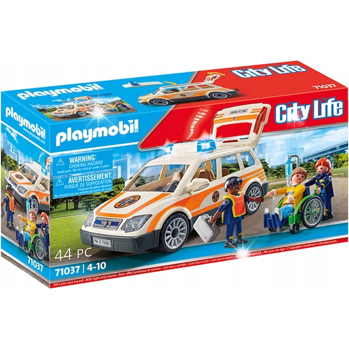 Playmobil Спасителна кола, комплект с 3 фигурки, светлини и звуци, 24,5x13x10,5см