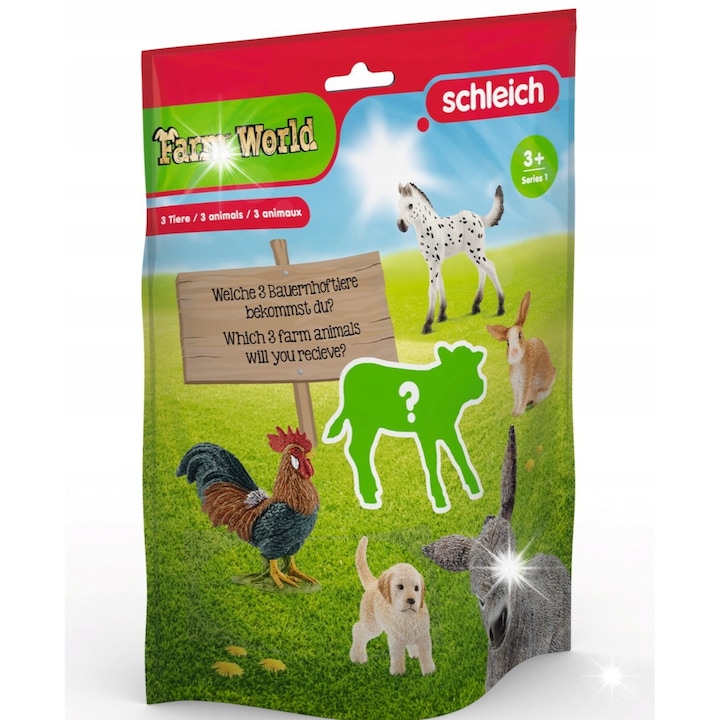 Figurine set, Schleich, Torebka niespodzianka FARM WORLD, 3 animale, multicolor