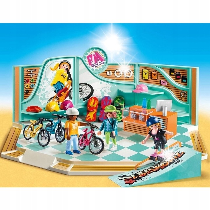 Seturi de constructie Playmobil, magazin biciclete si skateboard, 3 figurine, accesorii, multicolor, 5+