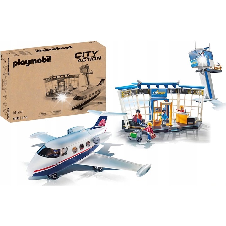 Set de constructie Playmobil City Action 71153 Aeroport cu avion, 146 piese, multicolor